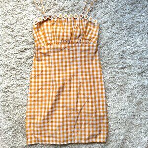 Forever 21 Orange Gingham Floral Mini Dress